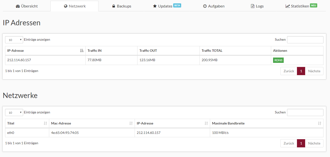 KVM Rootserver Paket Webinterface Screenshot 2