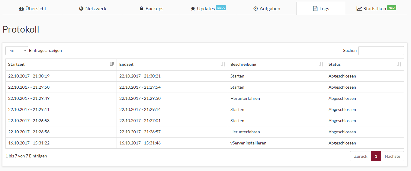 KVM Rootserver Paket Webinterface Screenshot 6